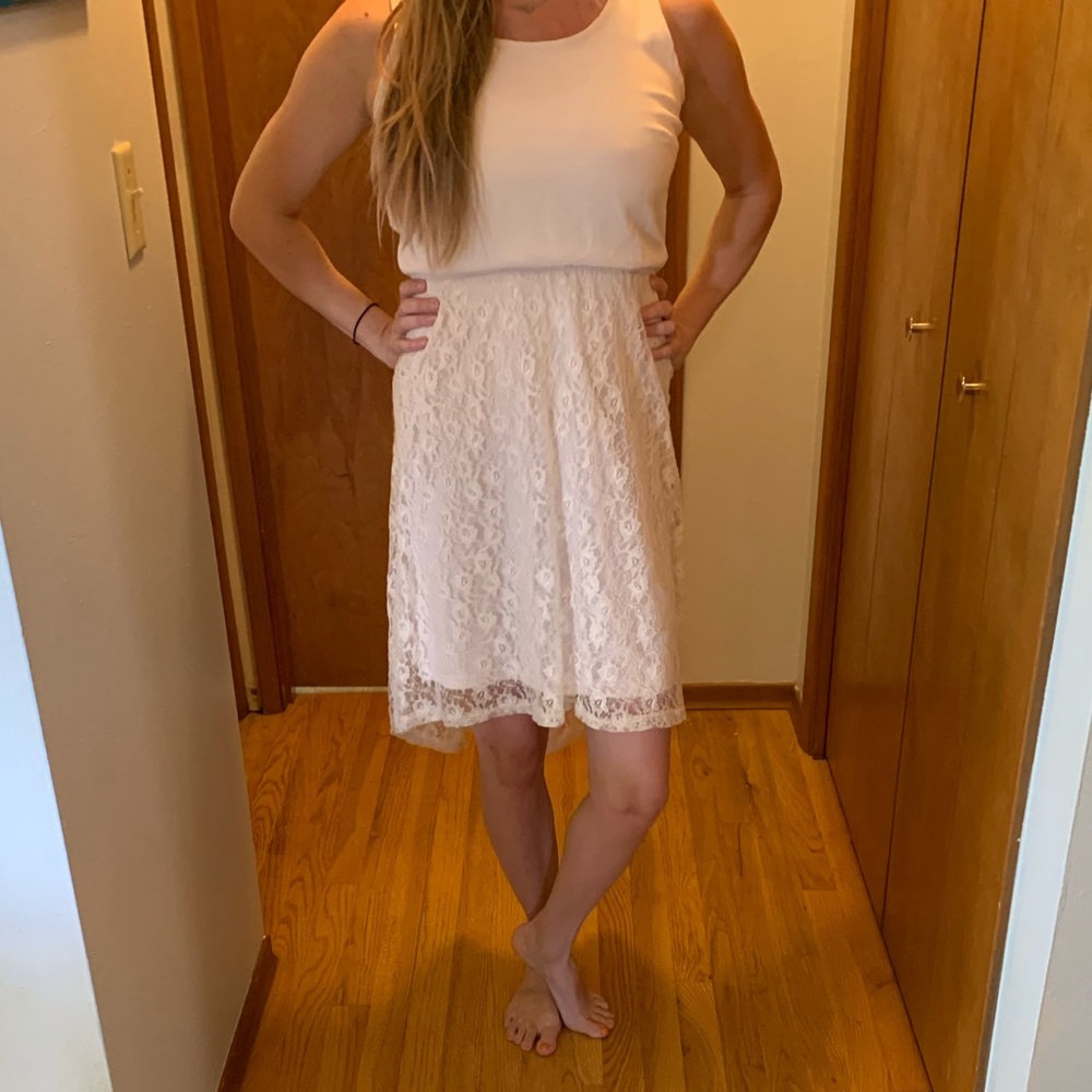 Light nude color high low dress